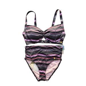 NWT Sunseeker Women 2 piece Swim Suit Sz 8 bottom USA DD/E Cup pink black